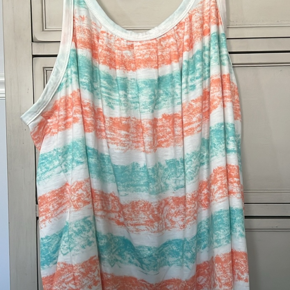 Striped Sleeveless Tank Top in Coral and Teal